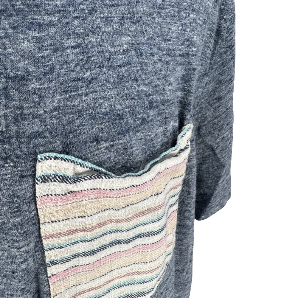 Marine Layer Re-Spun Mens XL‎ Blue Heather Short Sleeve Striped Pocket T-Shirt